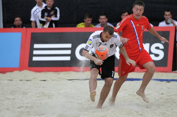 Игровой момент матча между сборными командами России и Германии.
