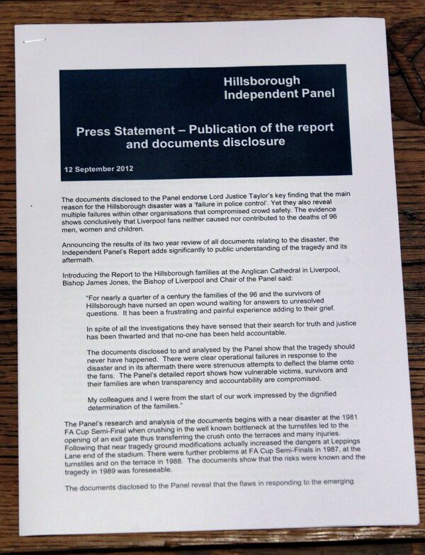 Документ, связанный с трагедией на «Хиллсборо»