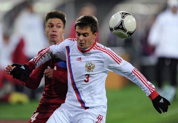 Игровой момент матча молодежных сборных Россия - Чехия