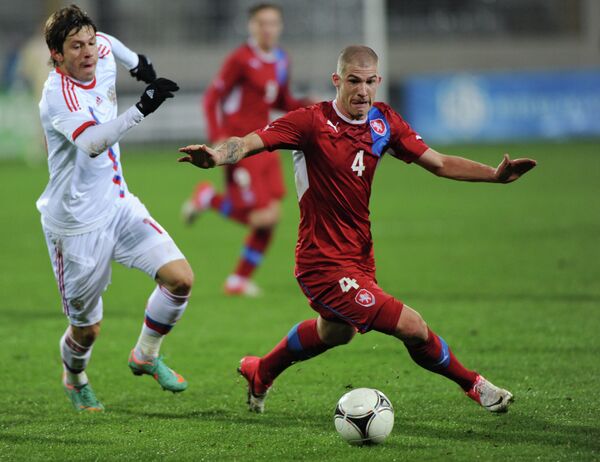 Игровой момент матча Россия - Чехия