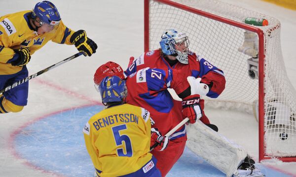 Игровой момент матча Швеция – Россия