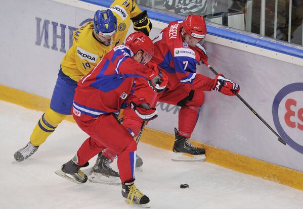 Игровой момент матча Швеция – Россия