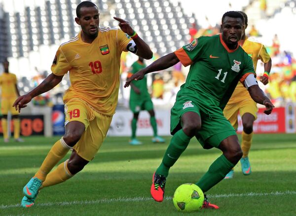 Игровой момент матча Замбия - Эфиопия
