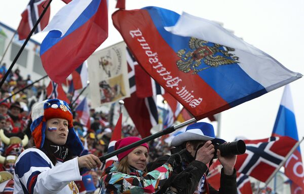 Российские болельщики на чемпионате мира по биатлону