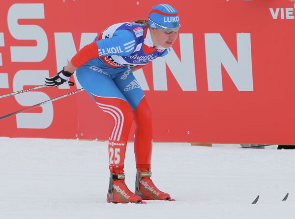 Россиянка Мария Гущина на дистанции женского скиатлона