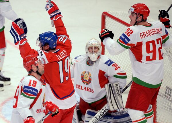 Игровой момент матча Чехия - Белоруссия