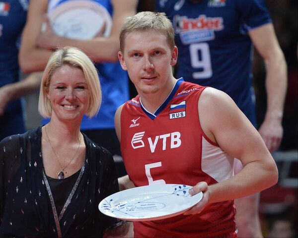 Связующий сборной России, лучший пасующий чемпионата Европы по волейболу Сергей Гранкин