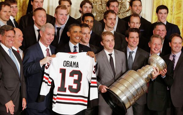 Хоккеисты Чикаго на приеме у Барака Обамы