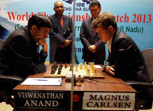 Вишванатан Ананд и Магнус Карлсен в матче за звание чемпиона мира по шахматам