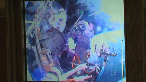 Космонавты позировали камерам с олимпийским факелом за бортом МКС