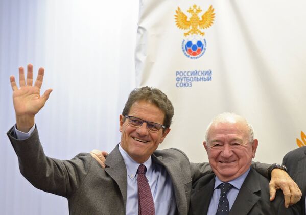 Главный тренер сборной России Фабио Капелло (слева) и вице-президент РФС Никита Симонян