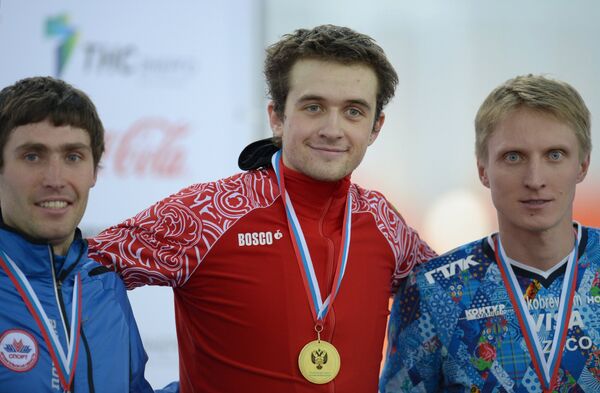 Александр Румянцев - второе место, Денис Юсков - первое место, Иван Скобрев - третье место (слева направо)