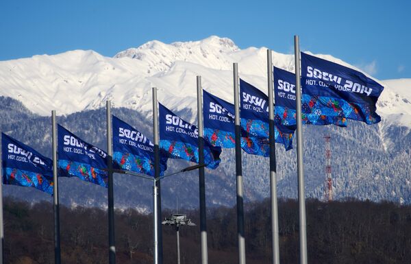 Флаги в олимпийском парке в Сочи
