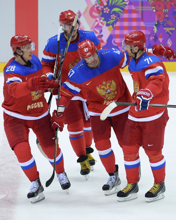 Александр Семин, Александр Овечкин, Александр Радулов и Илья Ковальчук (слева направо)