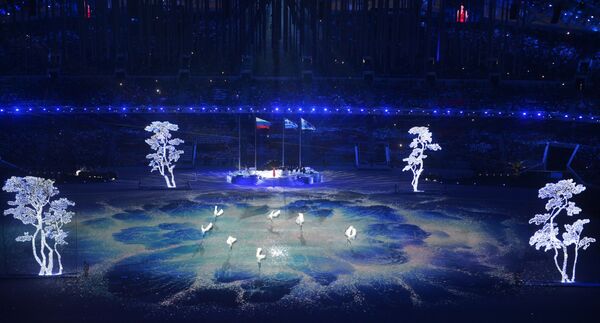 Презентация Олимпиады 2018 в корейском Пхенчхане во время церемонии закрытия