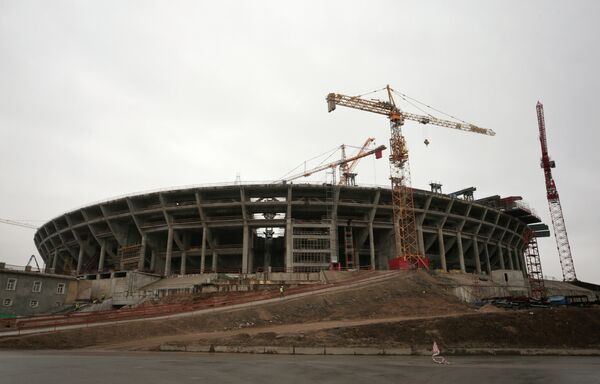 Строительство стадиона Зенит-Арена на Крестовском острове в Санкт-Петербурге