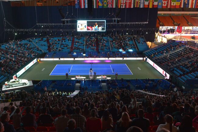 Теннисный корт перед полуфинальным матчем женского одиночного разряда Кубка Кремля - 2014