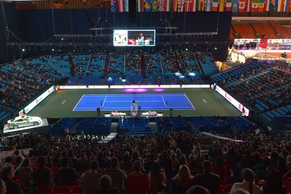 Теннисный корт перед полуфинальным матчем женского одиночного разряда Кубка Кремля - 2014