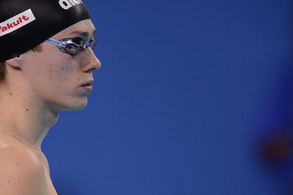Кирилл Пригода (Россия) в заплыве на дистанции 100 метров брассом