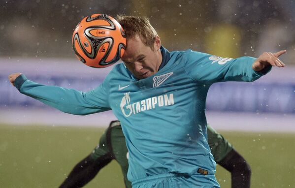 Защитник Зенита Александр Анюков в матче 17-го тура чемпионата России по футболу
