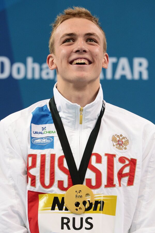 Евгений Седов (Россия) завоевавший золотую медаль на дистанции эстафеты 4х50 м вольным стилем