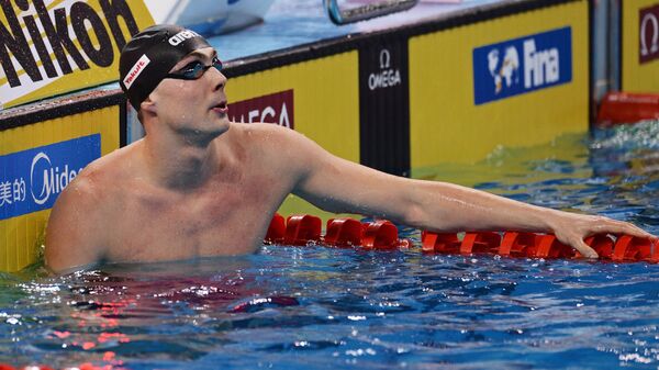 Сергей Фесиков (Россия) после заплыва на дистанцию эстафеты 4х50 м вольным стилем
