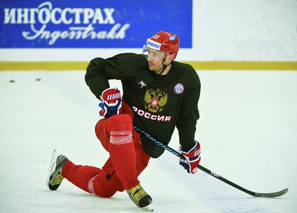 Нападающий сборной России по хоккею Илья Ковальчук во время тренировки сборной на УТЦ Новогорск