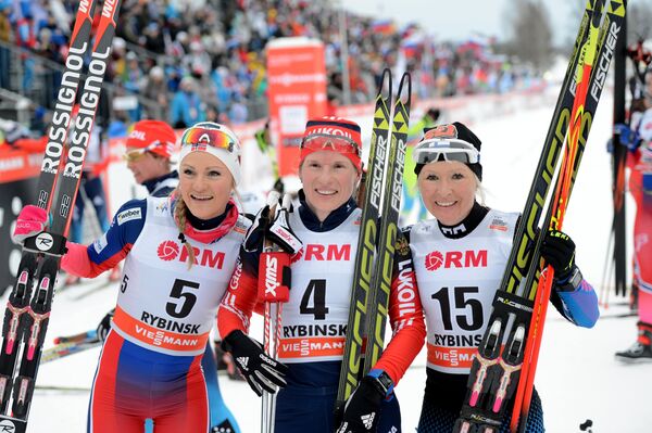 Мартина Эк Хаген (Норвегия), Юлия Чекалёва (Россия), Рийте-Лийсе Ропонен (Финлядия) (слева направо)