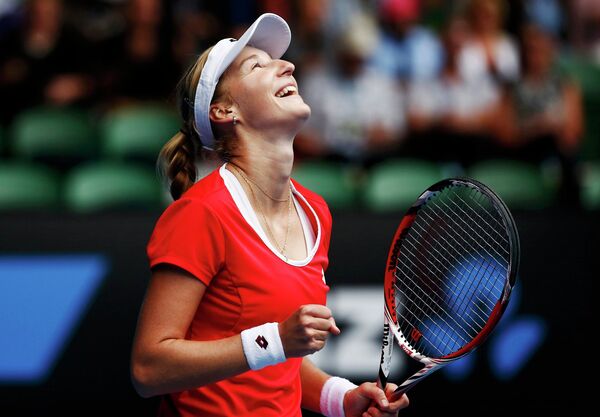 Екатерина Макарова радуется победе в 1/4 финала Australian Open