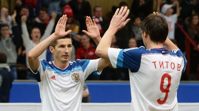 Игроки команды России Евгений Алдонин (слева) и Егор Титов