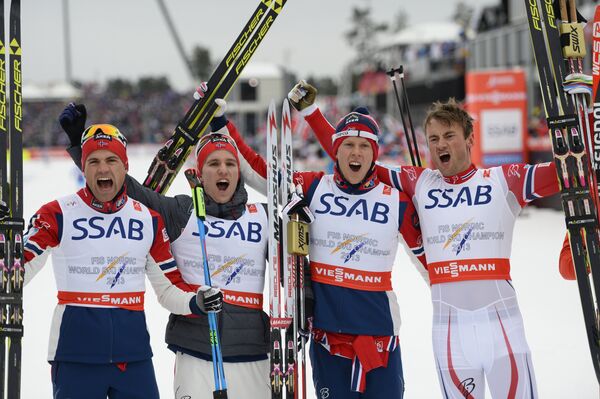 Сборная Норвегии по лыжным гонкам (Никлас Дюрхёуг, Дидрик Тёнсет, Андерс Глёэрсен и Петтер Нортуг).