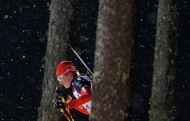 Яна Романова (Россия) на дистанции смешанной эстафеты на чемпионате мира по биатлону в финском Контиолахти.