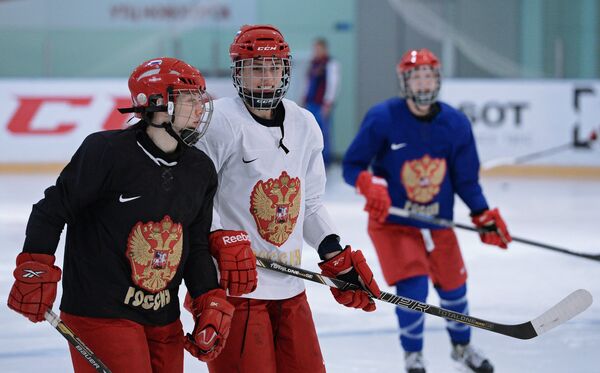 Тренировка женской сборной России по хоккею