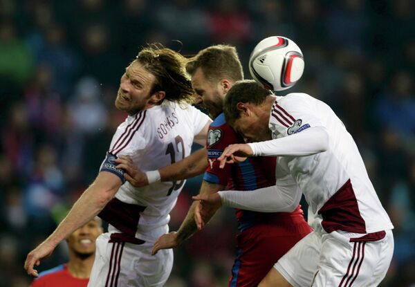 Игровой момент матча Чехия - Латвия