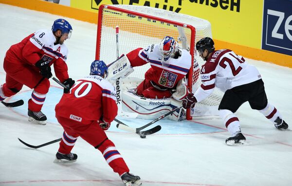 Игровой момент матча Латвия - Чехия