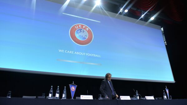 Президент УЕФА Мишель Платини на пресс-конференции в рамках Конгресса ФИФА в Цюрихе