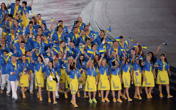 Представители Украины во время парада атлетов