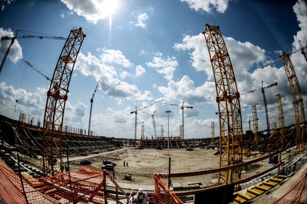 Строительство стадиона Ростов-Арена в Ростове-на-Дону, где будет проходить чемпионат мира по футболу 2018 года