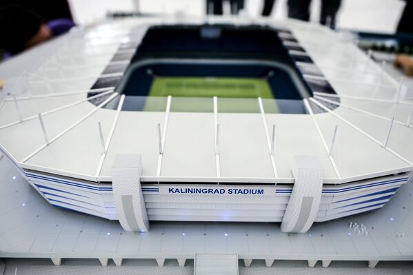Макет стадиона Арена Балтика, который строится в Калининграде для проведения матчей чемпионата мира по футболу 2018 года