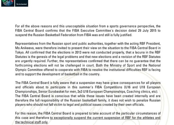 Текст резолюции FIBA в отношении Российской федерации баскетбола, страница 3