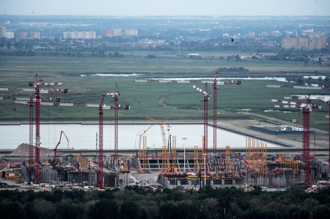 Строительство стадиона Ростов-Арена в Ростове-на-Дону, где будет проходить чемпионат мира по футболу 2018 года