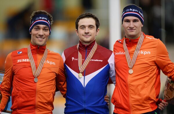 Кьелд Нейс (Нидерланды) - второе место, Денис Юсков (Россия) - первое место, Томас Крол (Нидерланды) - третье место