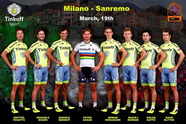 Состав велокоманды Tinkoff на гонку Милан - Сан-Ремо