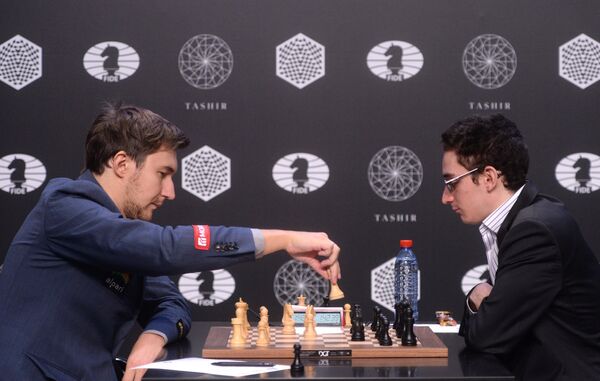 Гроссмейстеры Сергей Карякин и Фабиано Каруана (слева направо)