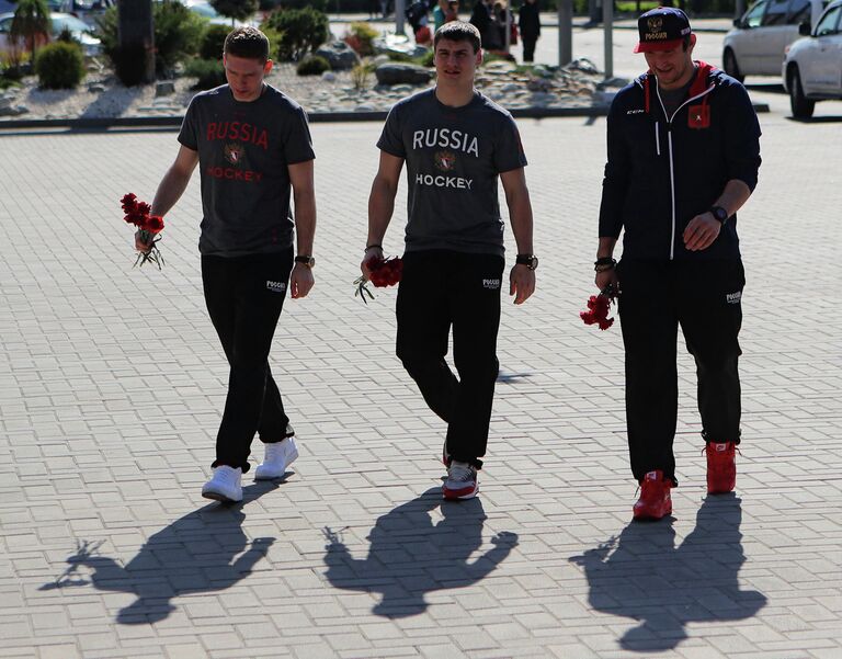 Хоккеисты сборной России и клуба НХЛ Вашингтон Кэпиталз Дмитрий Орлов, Евгений Кузнецов и Александр Овечкин