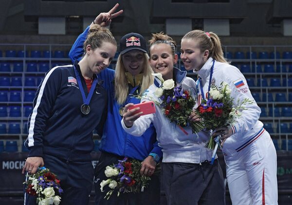 Слева направо: Мариэль Загунис (США) – второе место, Ольга Харлан (Украина) – первое место, Ирен Веччи (Италия) и Юлия Гаврилова (Россия) – третье место