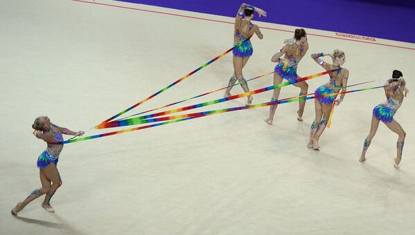 Спортсменки сборной России по художественной гимнастике