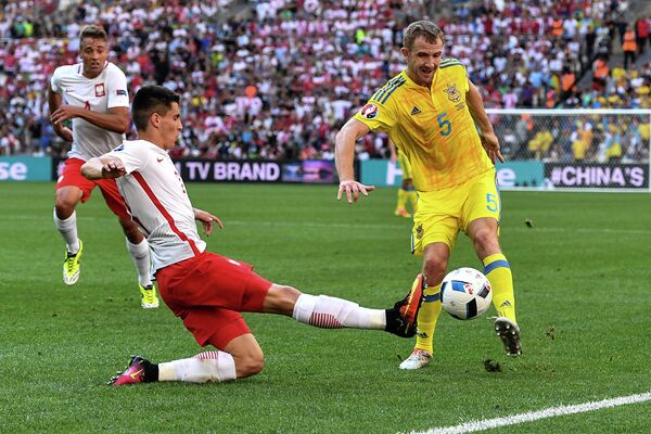 Игровой момент матча Украина - Польша