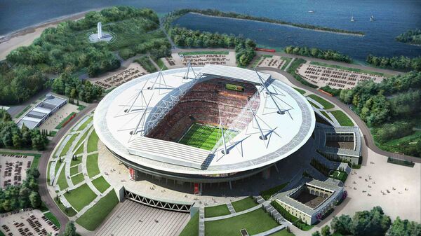 Макет стадиона Газпром-Арена в Санкт-Петербурге к ЧМ по футболу 2018 года