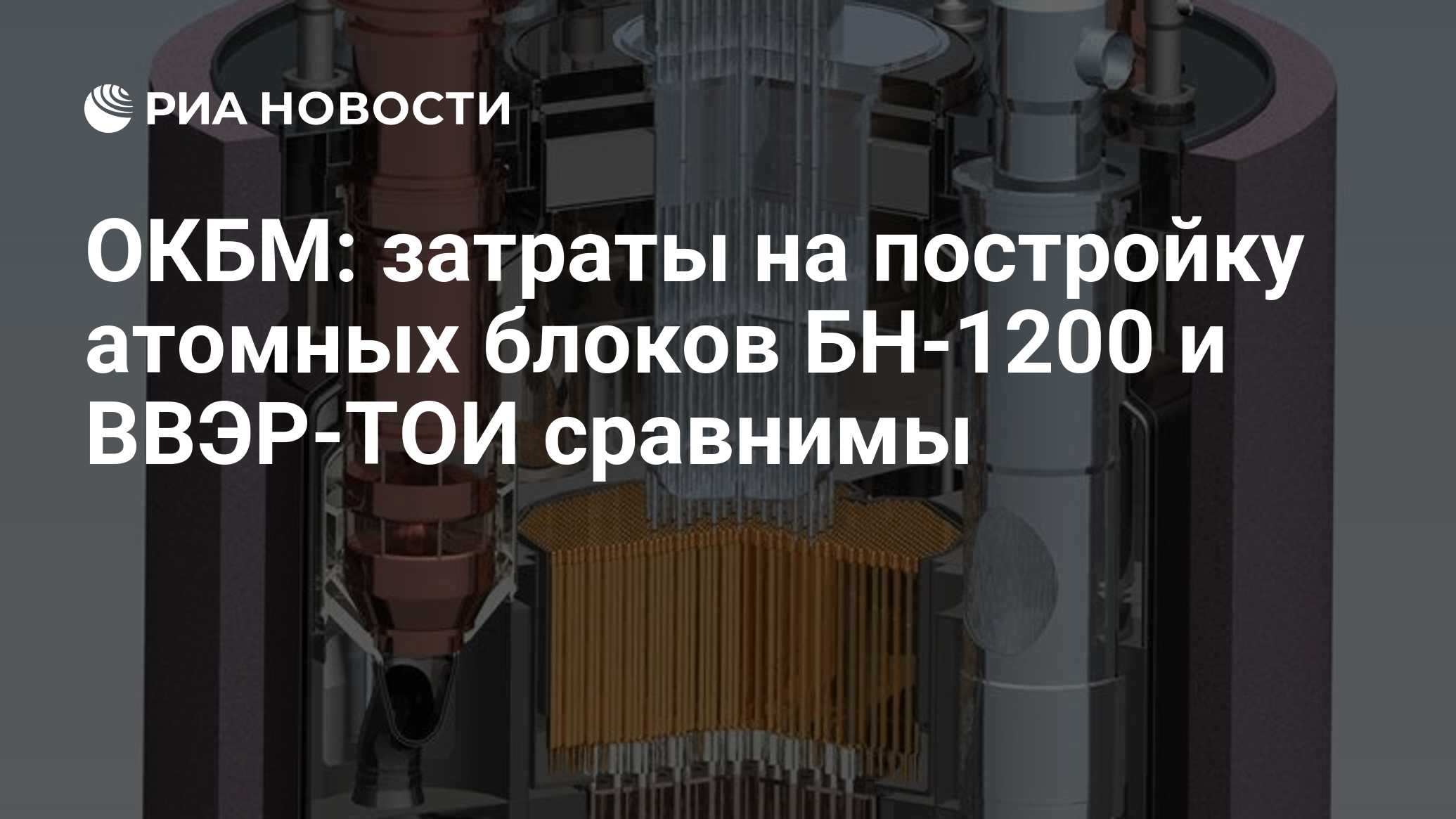 ОКБМ: затраты на постройку атомных блоков БН-1200 и ВВЭР-ТОИ сравнимы - РИА  Новости, 02.03.2020